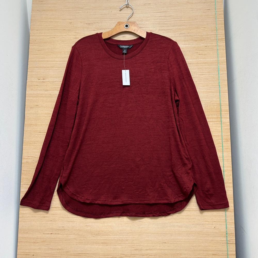 Banana Republic Luxespun Long Sleeve Crew Neck Top Burgundy Wine Large 7411